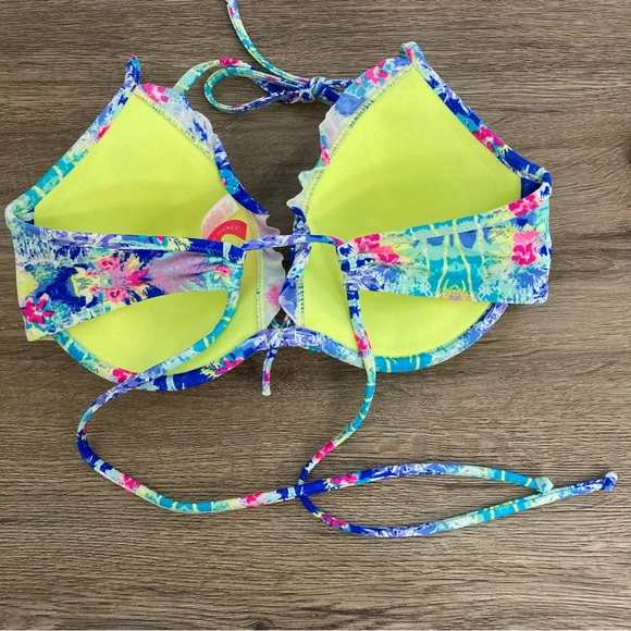 Victoria’s Secret Womens Bra 34C Halter & Back Tie Ruffle Bow Push Up Tropical - Picture 7 of 11